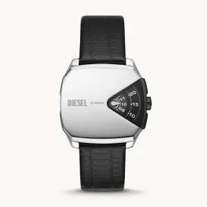 DIESEL D.V.A. THREE-HAND BLACK LEATHER WATC