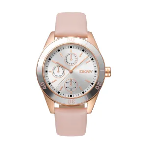 DKNY ACTIVE Women's Silver Dial Leather Strap Watch