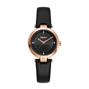 DKNY EVERYDAY Women's Black Dial Leather Strap Watch