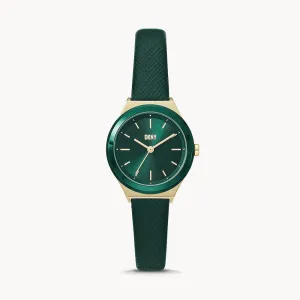 DKNY PARSONS THREE-HAND GREEN LEATHER WATCH