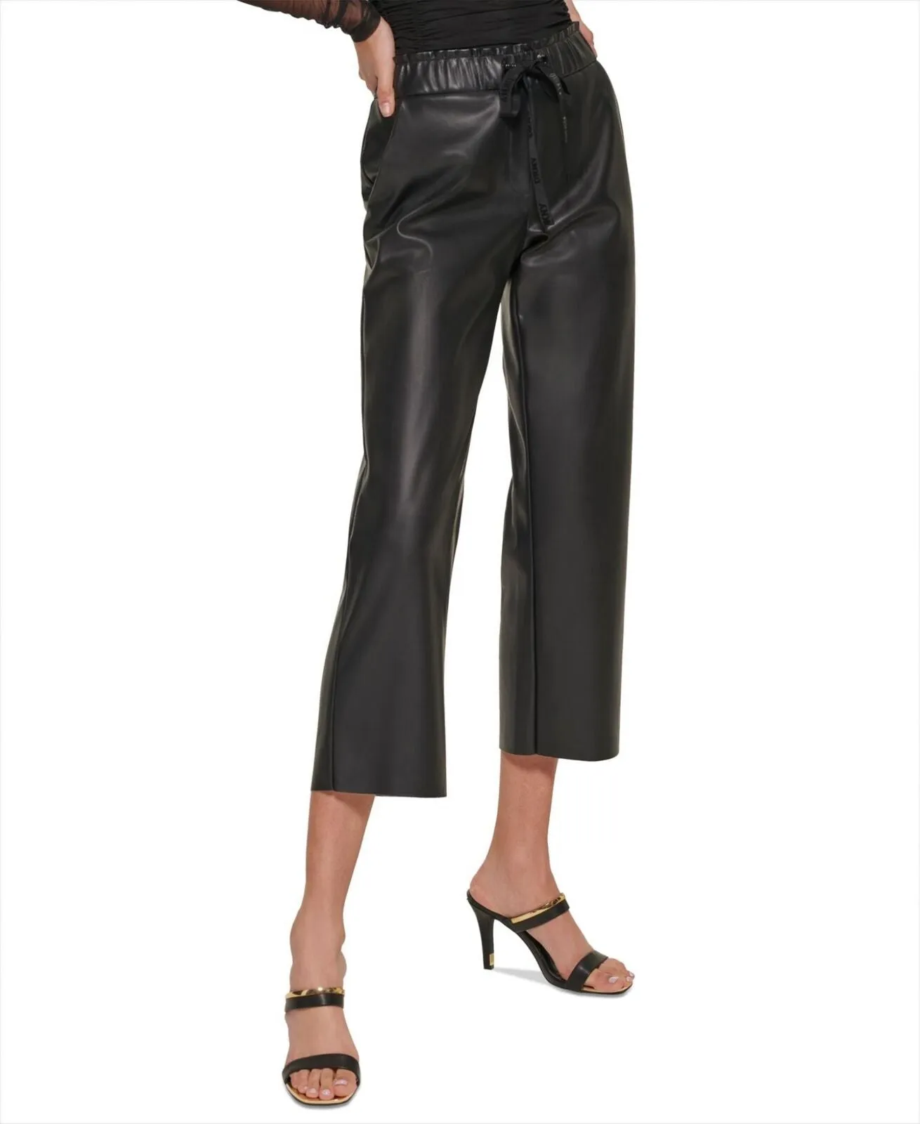 DKNY Women's Faux-Leather Cropped Wide-Leg Pants P2IKTO83