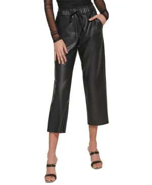 DKNY Women's Faux-Leather Cropped Wide-Leg Pants P2IKTO83