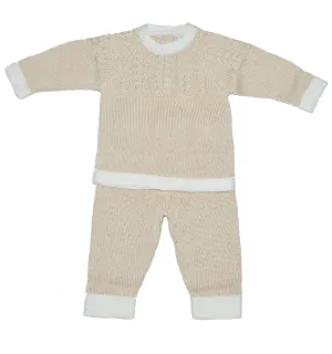 Ecru Knitted Mercerized Cotton Unisex Baby Pant Set