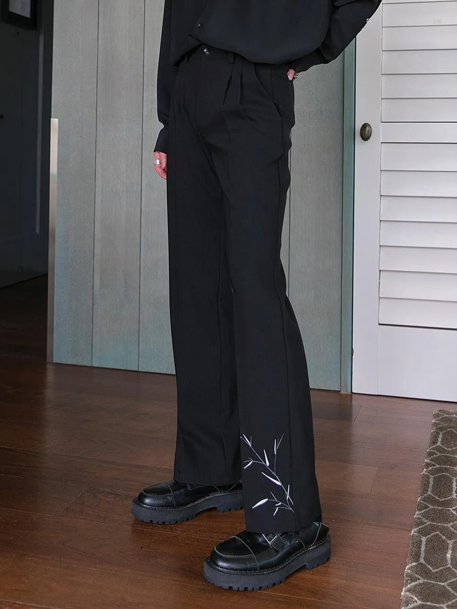 Elastic Embroidered Casual Long Pants