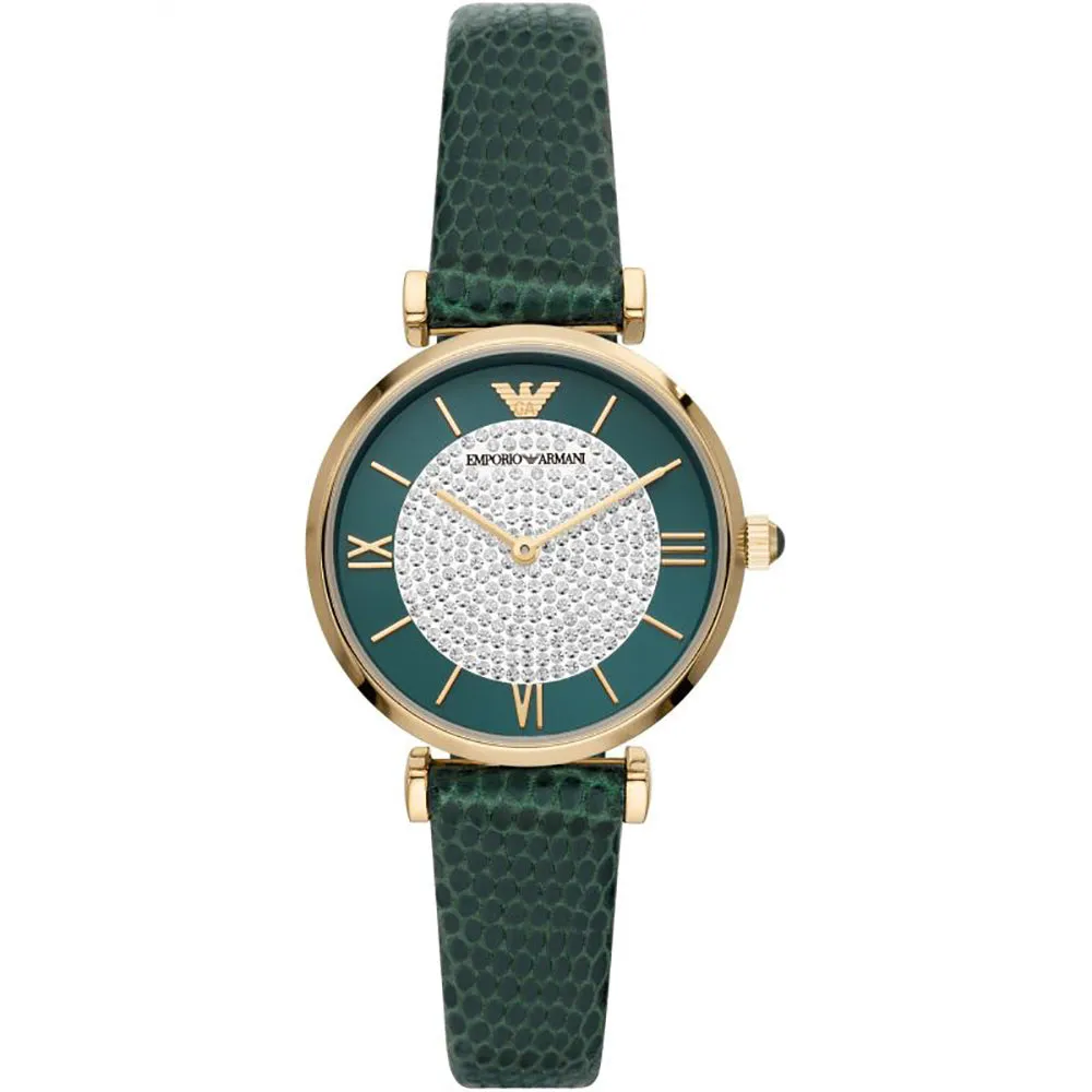 EMPORIO ARMANI ANALOG WATCH 0 JWL GP LEATHER STRAP