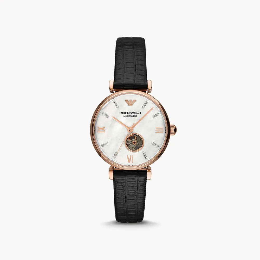 Emporio Armani Automatic Black Leather Watch
