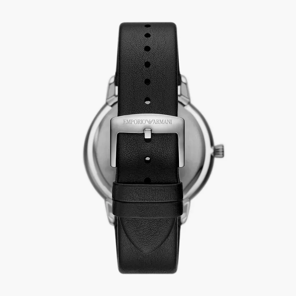 EMPORIO ARMANI THREE-HAND DATE BLACK LEATHER WATCH AND BRACELET SET