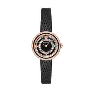 EMPORIO ARMANI TWO-HAND BLACK LEATHER WATCH