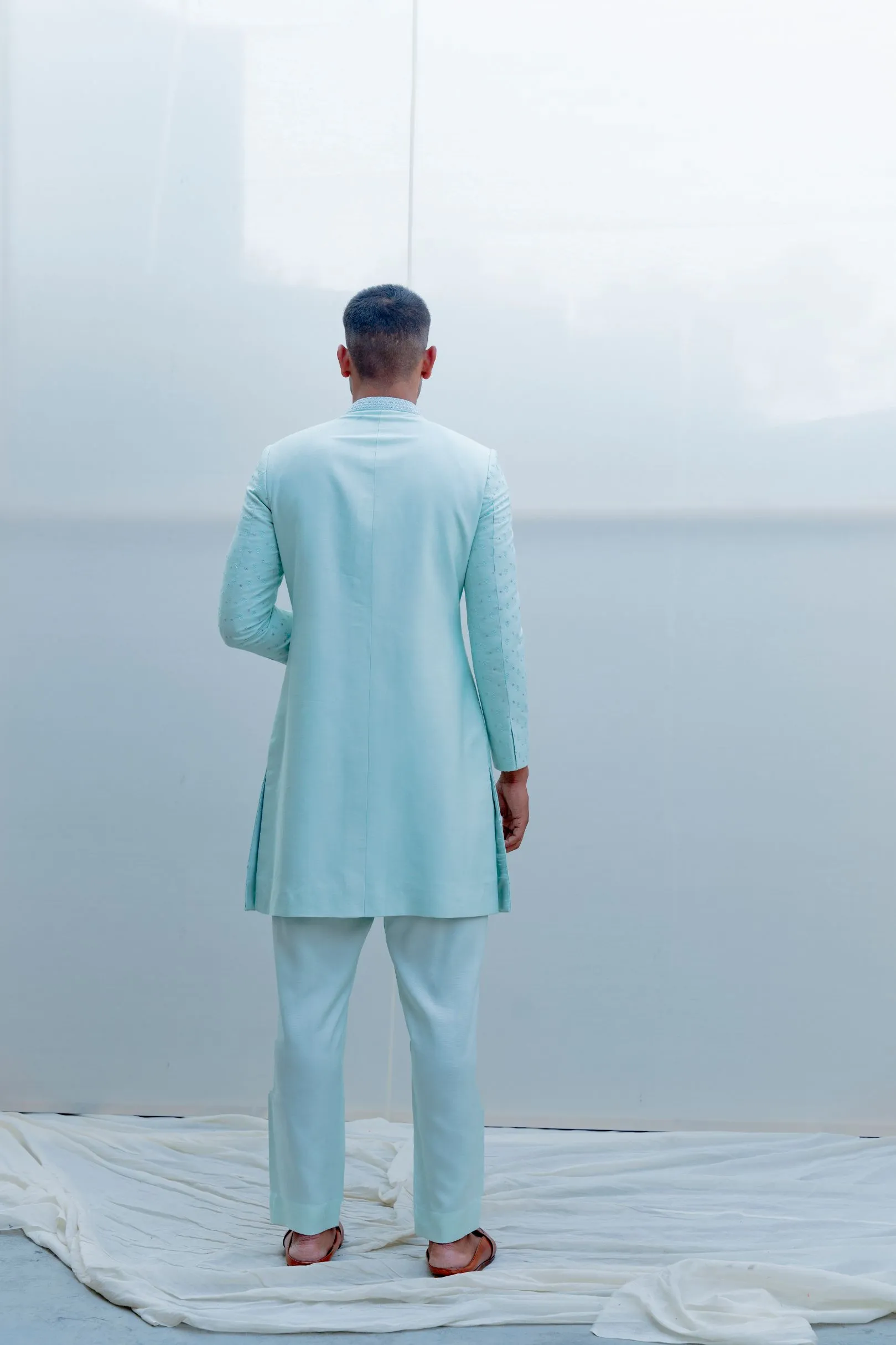 Epitome- Light Blue Embroidered Achkan with Kurta Set