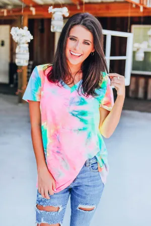Fantasy Fun Tie Dye Top - Neon Pink/Multi