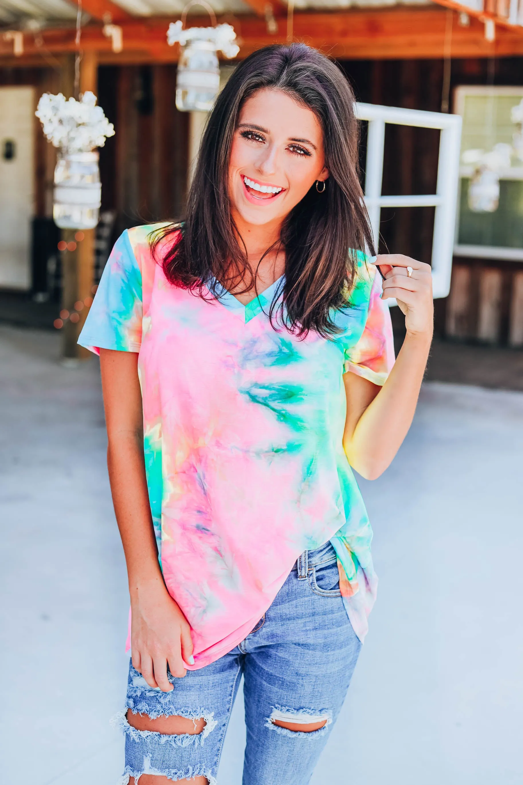 Fantasy Fun Tie Dye Top - Neon Pink/Multi