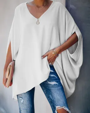 Fashion Solid  Color Bat Sleeve Shirt