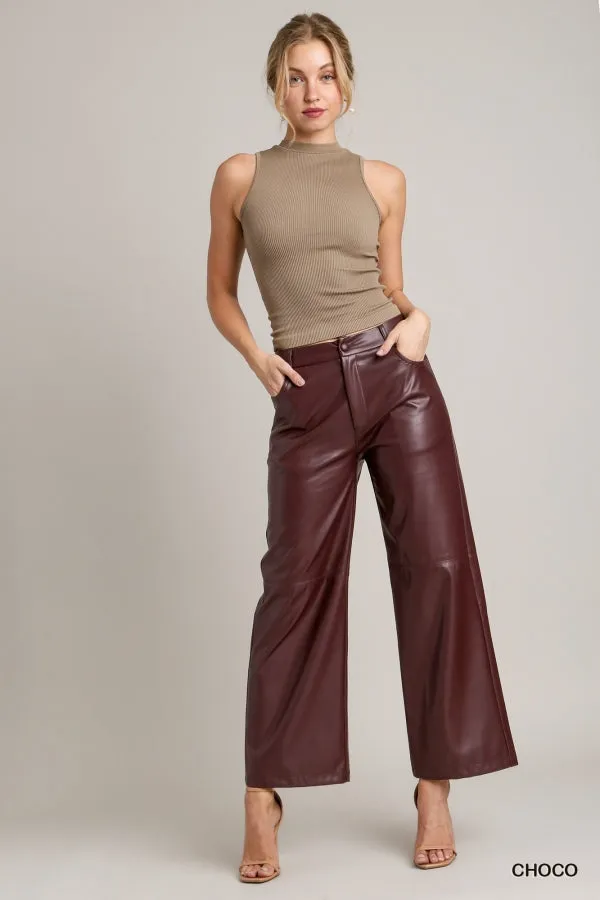Faux Leather Straight Leg Pants in Choco