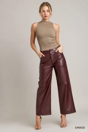 Faux Leather Straight Leg Pants in Choco