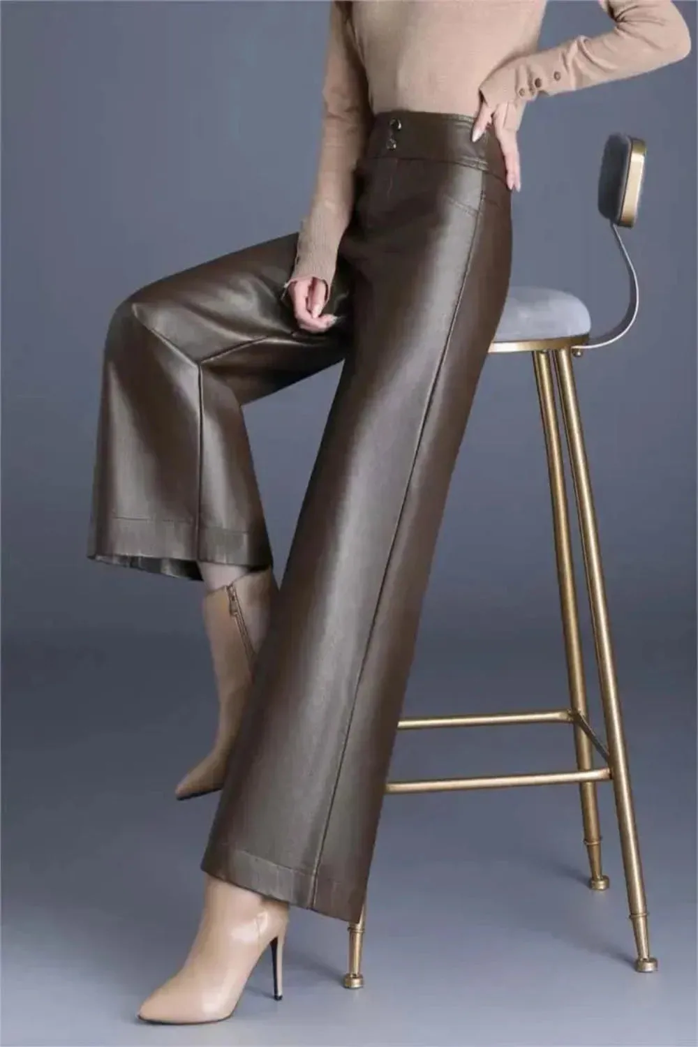 Faux Leather Wide Leg Pant