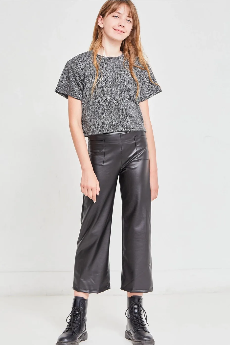Faux Leather Wide Legs Pants