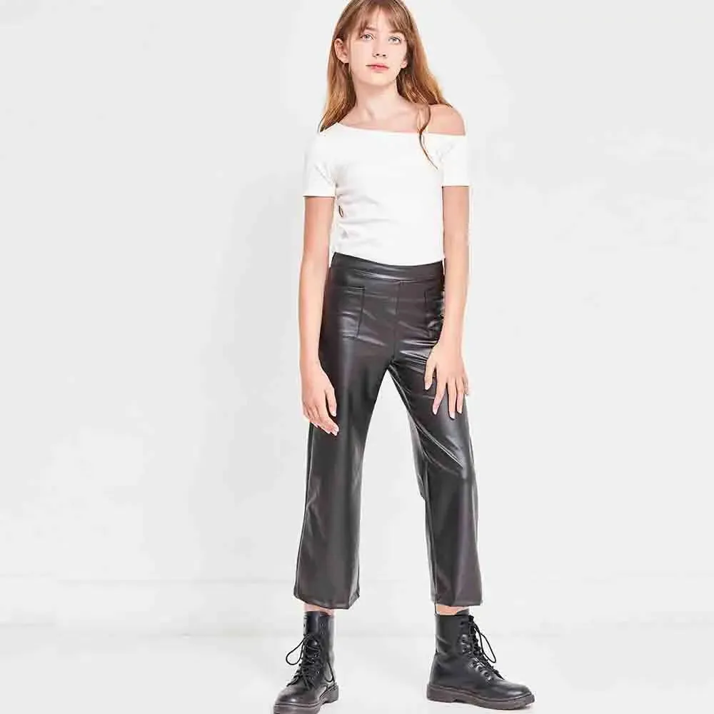 Faux Leather Wide Legs Pants