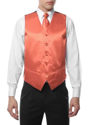 Ferrecci Mens Peach Satin 4pc Vest Set