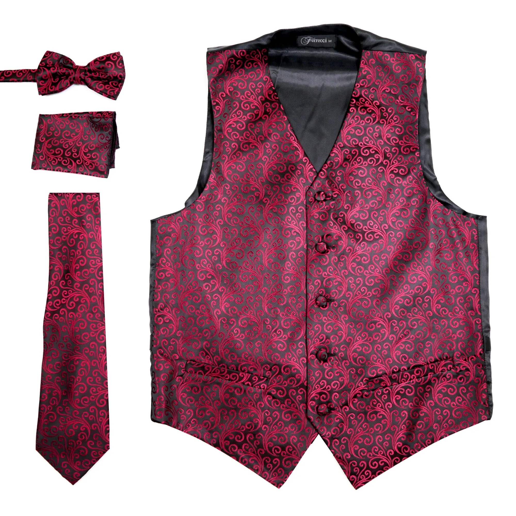 Ferrecci Mens PV50-2 Burgundy Black Vest Set