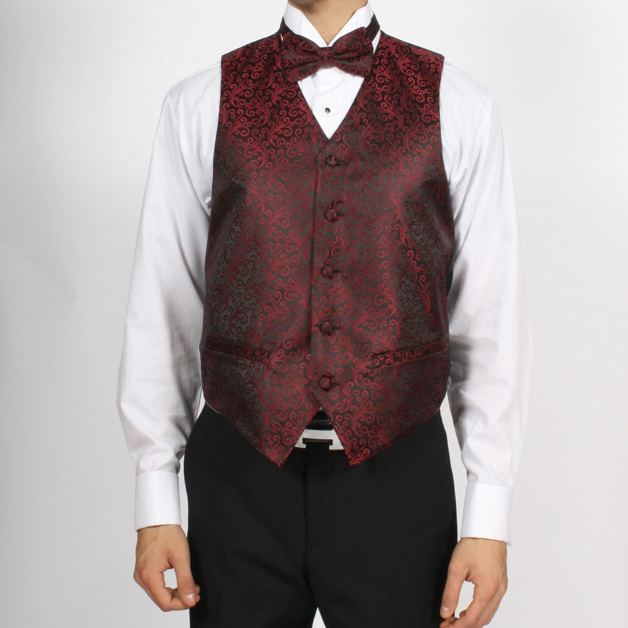 Ferrecci Mens PV50-2 Burgundy Black Vest Set