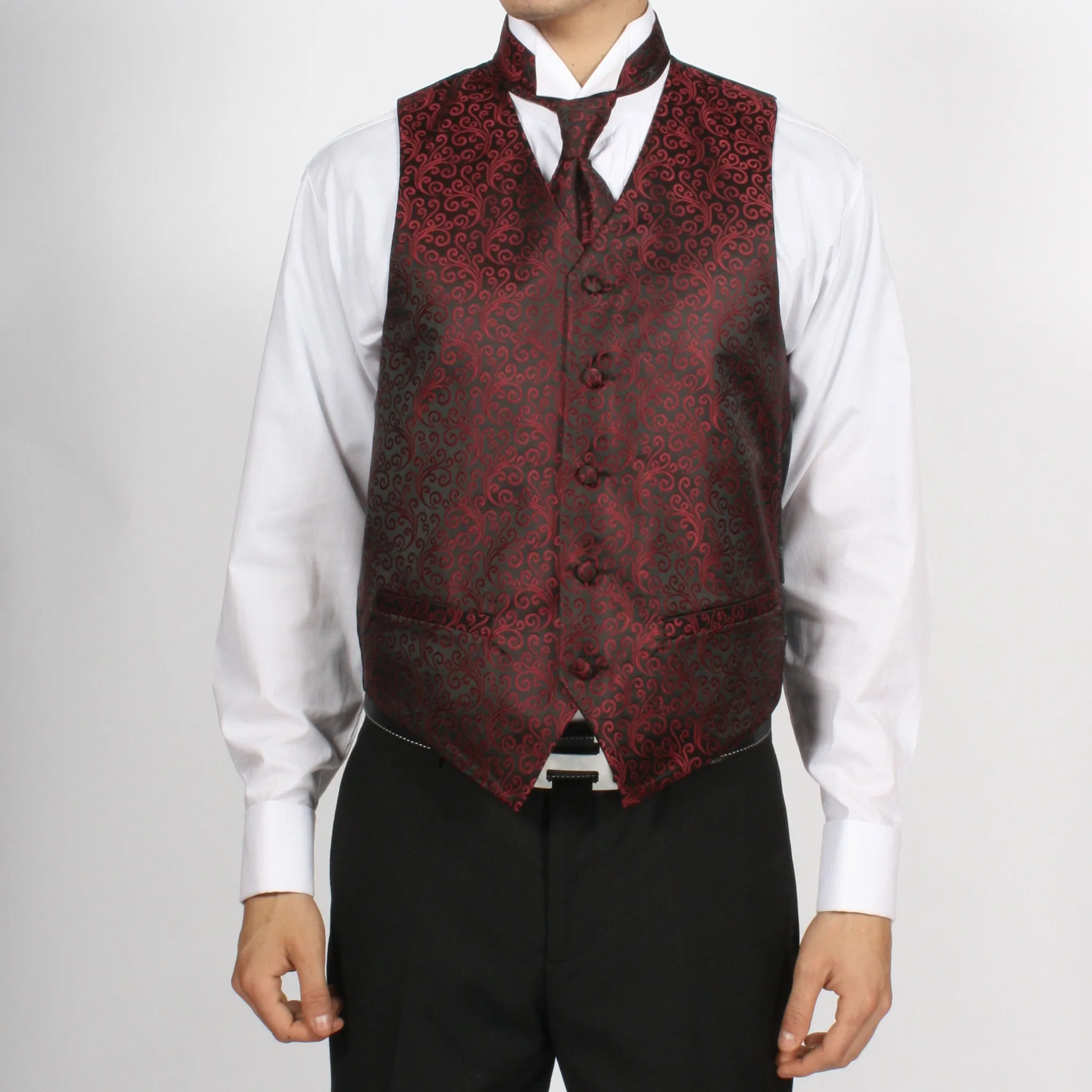 Ferrecci Mens PV50-2 Burgundy Black Vest Set