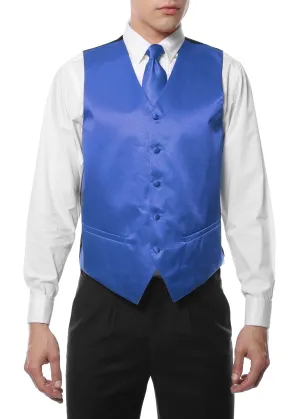 Ferrecci Mens Royal Blue Satin 4pc Vest Set