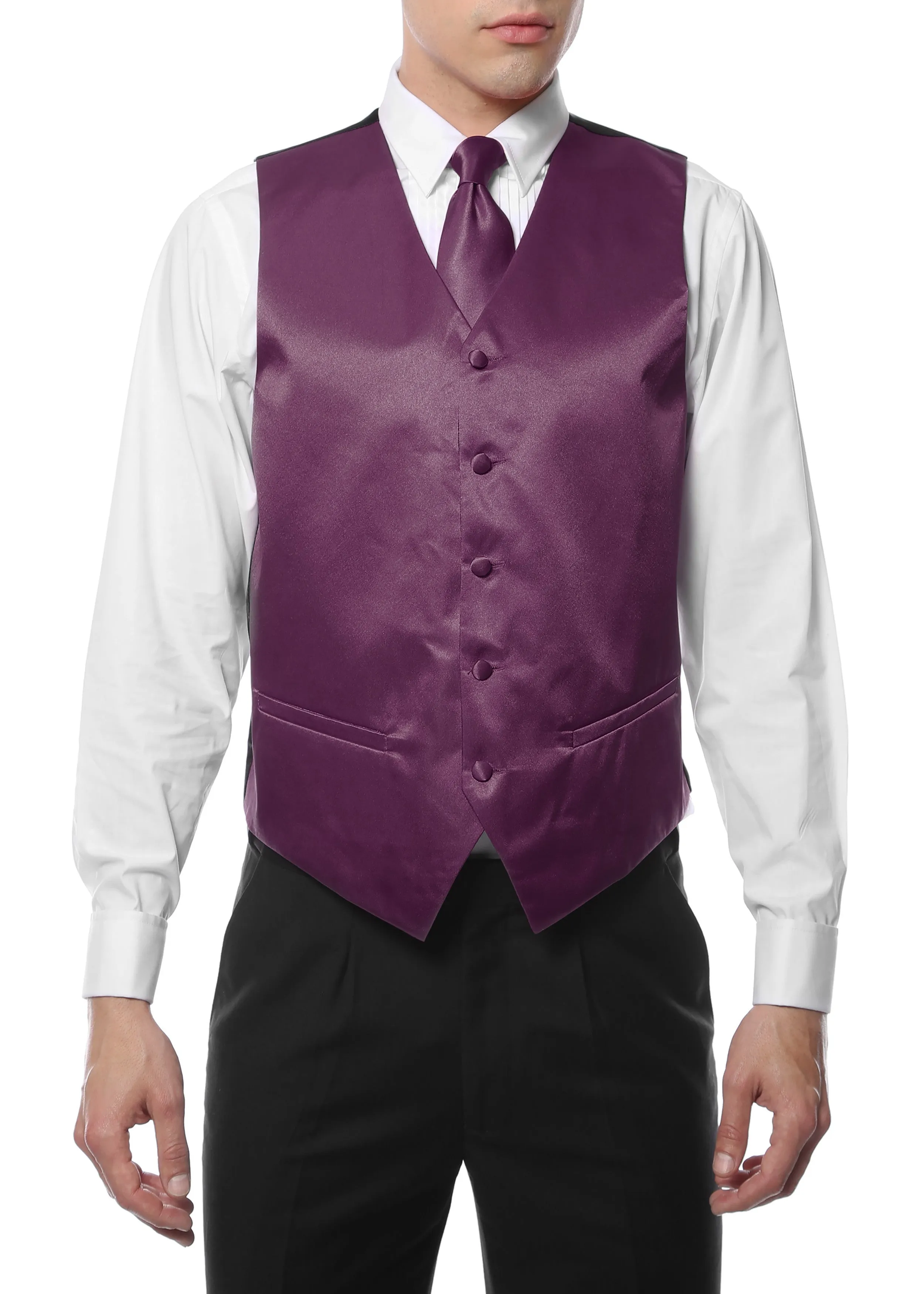 Ferrecci Mens Wine Satin 4pc Vest Set