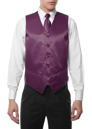 Ferrecci Mens Wine Satin 4pc Vest Set