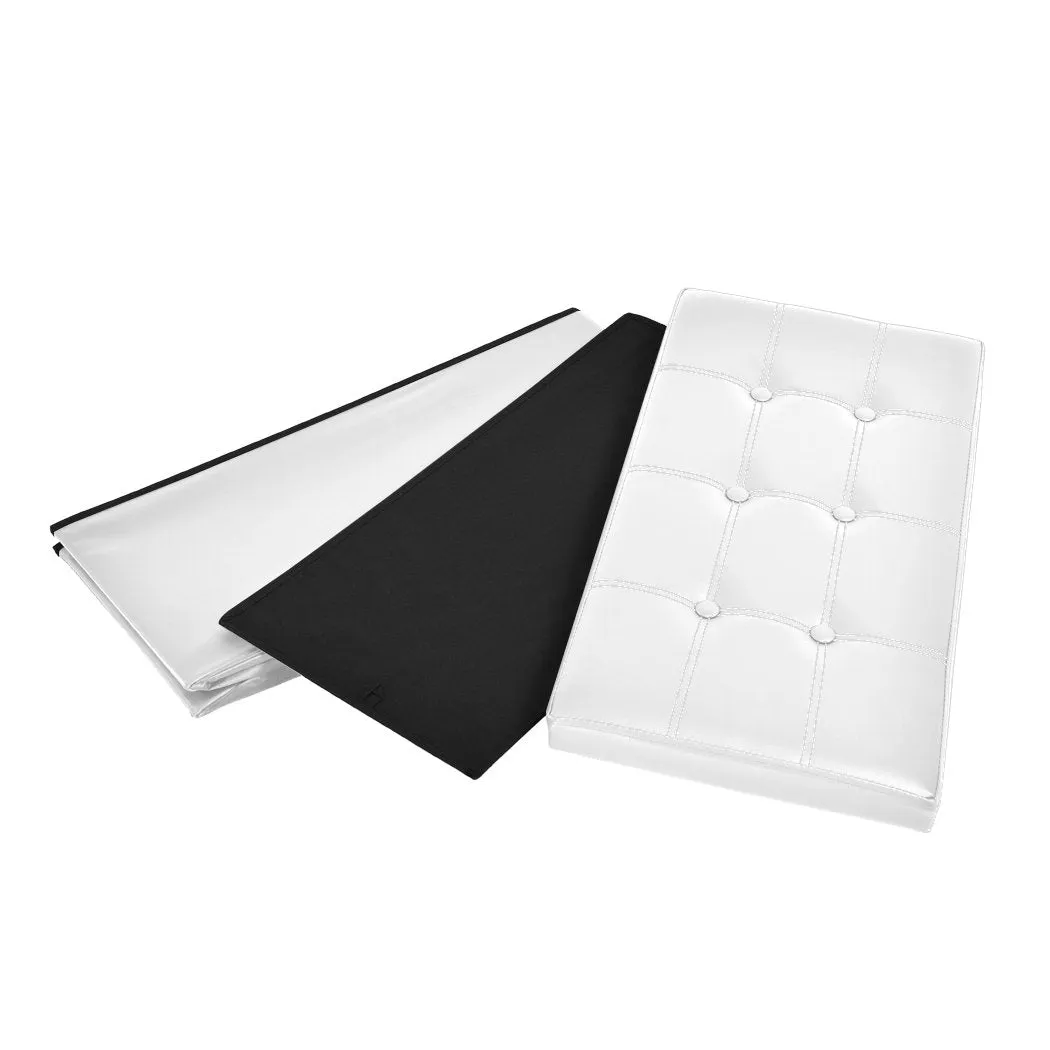 Folding Ottoman Storage Blanket Box Footstool Stool Cube Pouf Faux White Leather