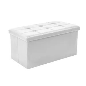 Folding Ottoman Storage Blanket Box Footstool Stool Cube Pouf Faux White Leather
