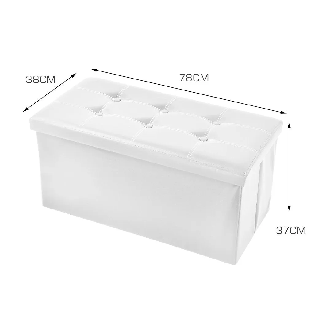 Folding Ottoman Storage Blanket Box Footstool Stool Cube Pouf Faux White Leather