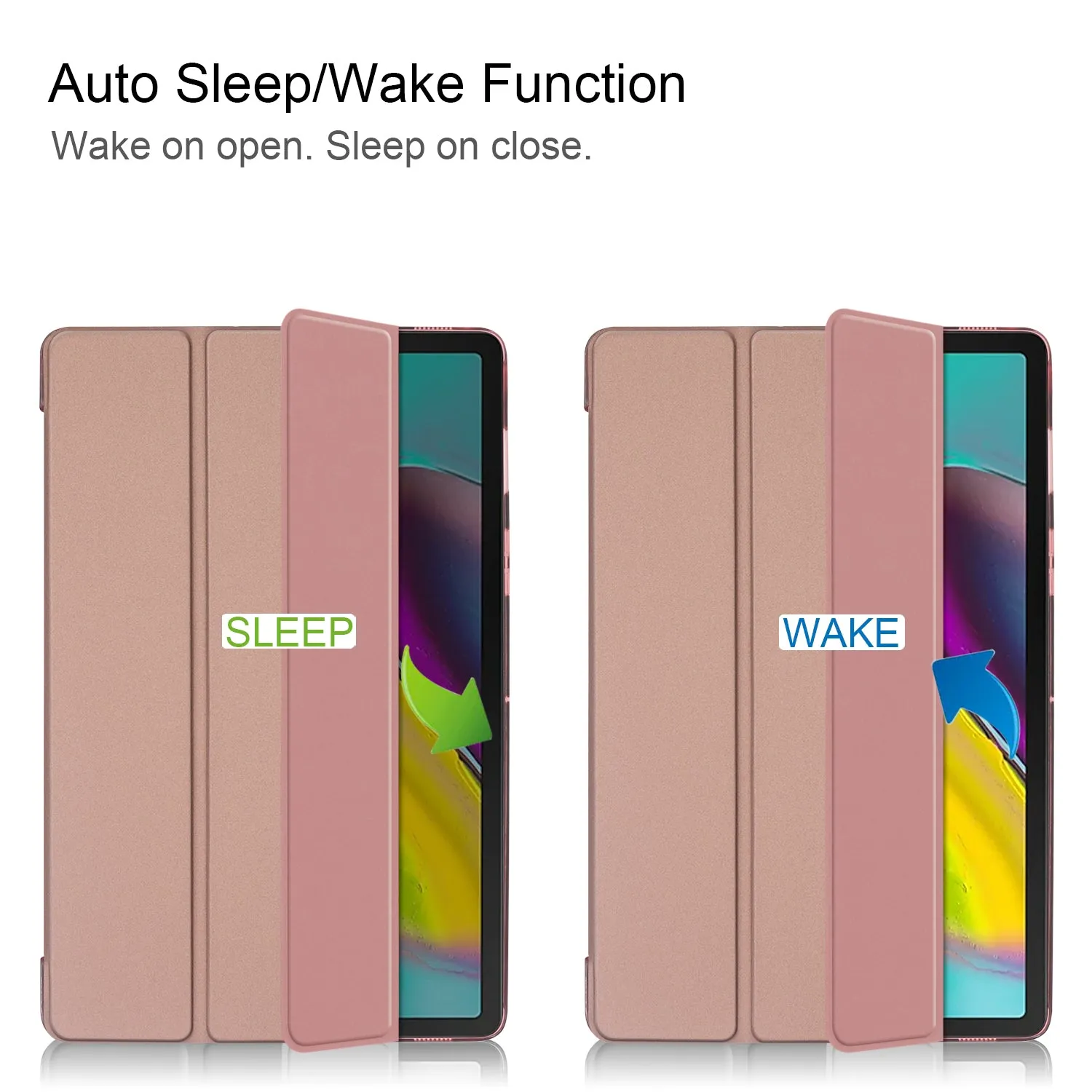 For Samsung Tab S5E 10.5 T720 Ultra-thin PU Leather Bracket Tri-fold Protective Case with Sleep Function Rose gold
