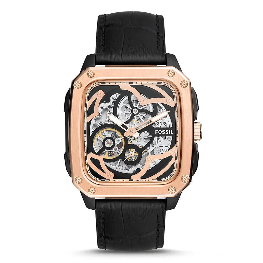 Fossil Automatic Men's Watch Gold Plated Leather Strap - BQ2572