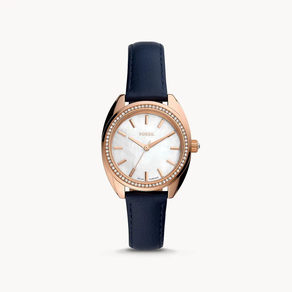 Fossil Vale Solar-Powered Blue Leather Women's Watch - BQ3775