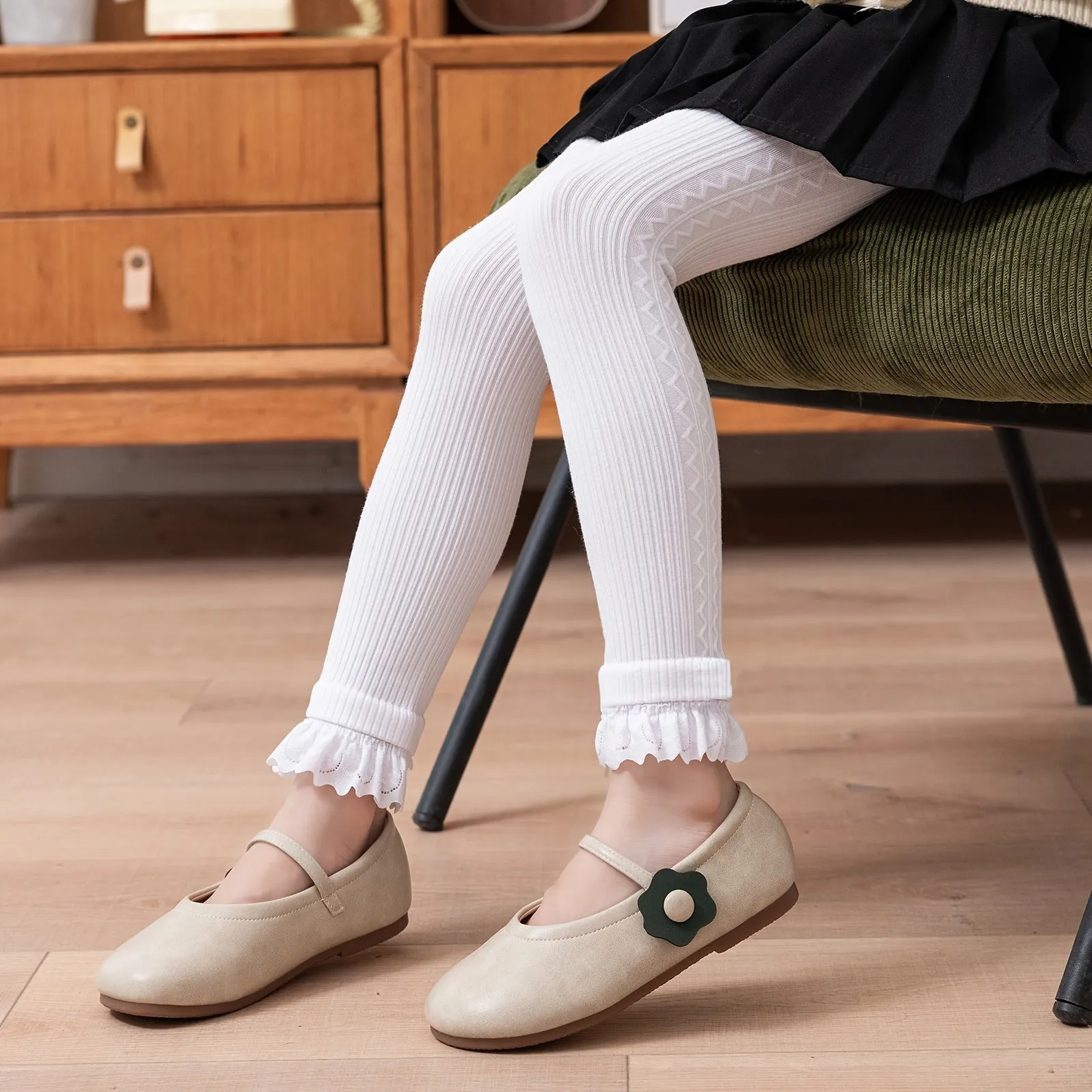 Girls' Stretch Soft Leggings with Splicing Lace Pants