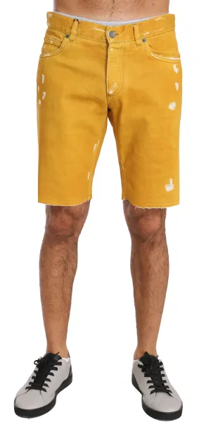 Gold Denim Cotton Above Knees Yellow