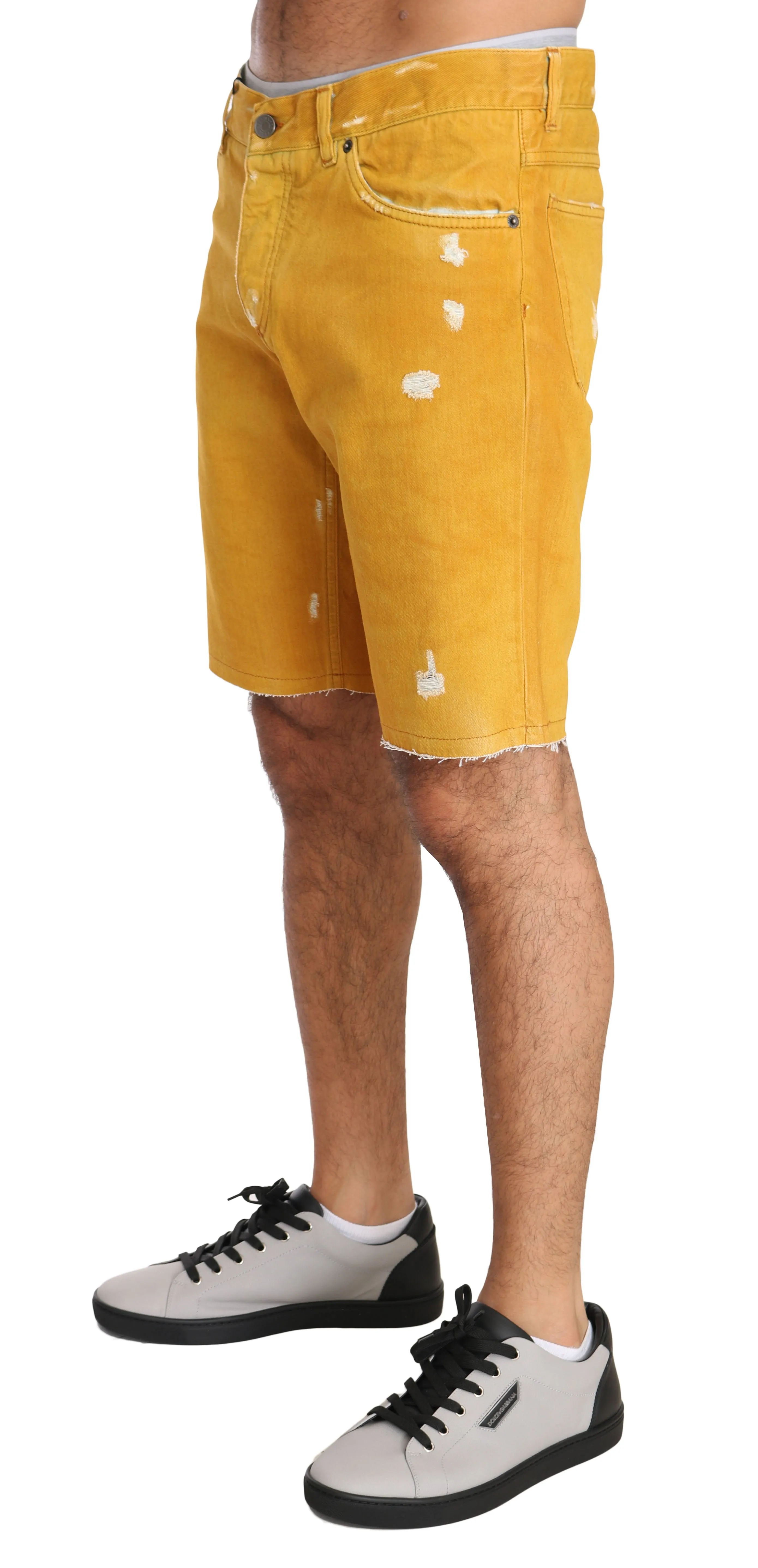 Gold Denim Cotton Above Knees Yellow