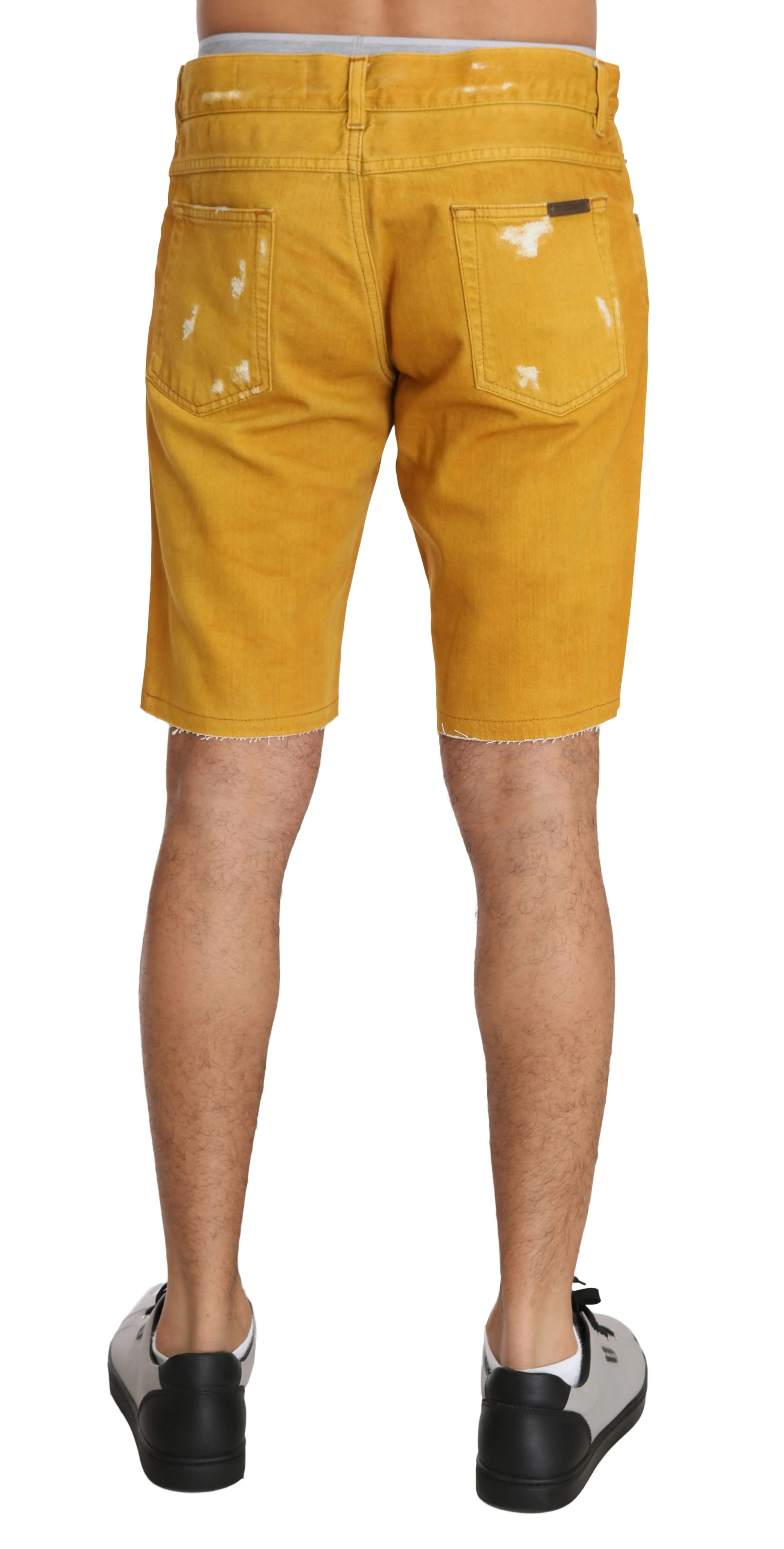 Gold Denim Cotton Above Knees Yellow