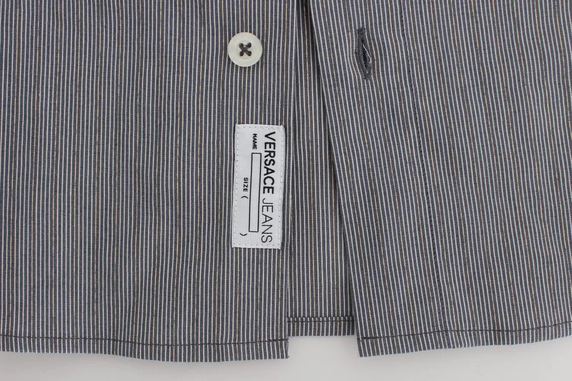 Gray Striped Slim Fit Cotton Shirt