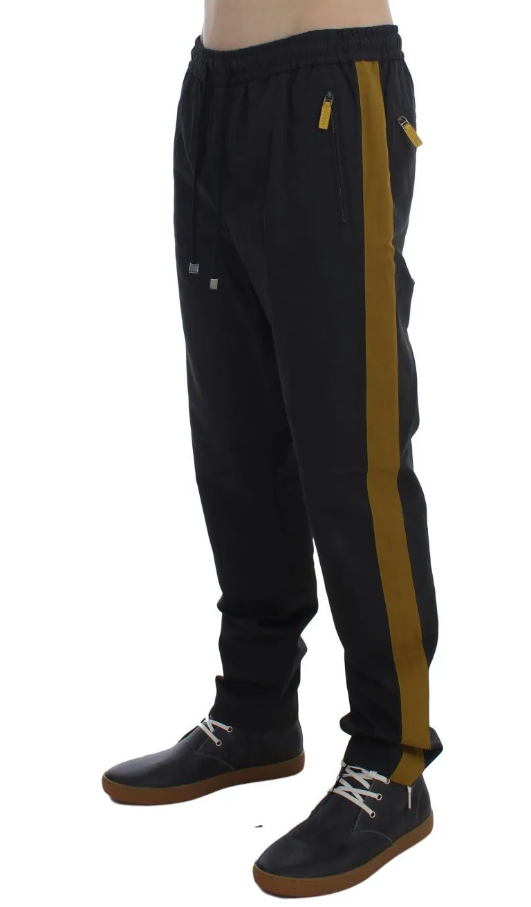 Gray Yellow Striped Casual Pants