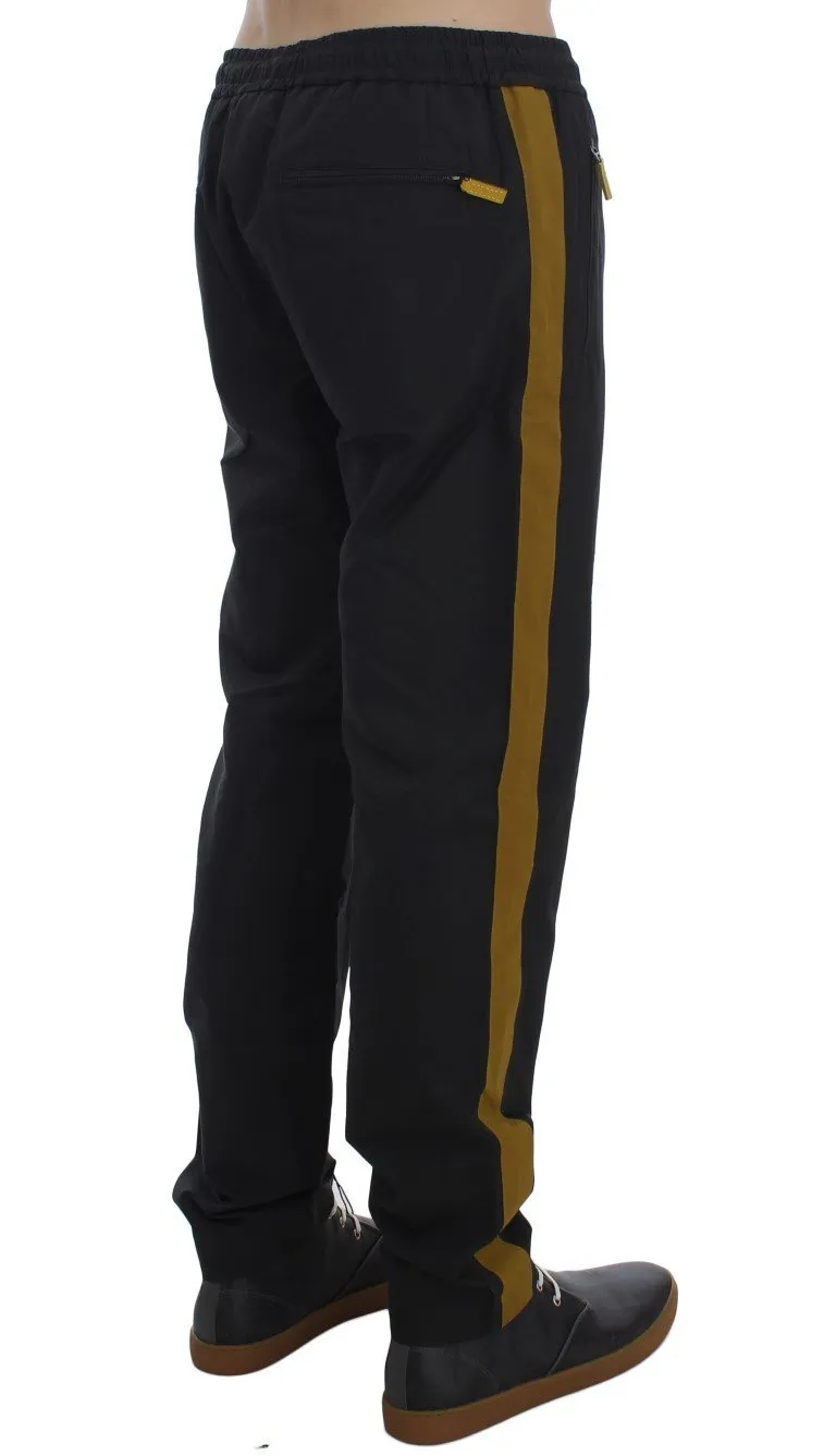 Gray Yellow Striped Casual Pants