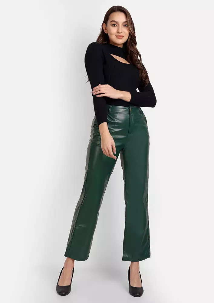 Green Faux Leather High Waist Wide Leg Pants