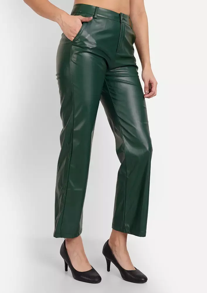 Green Faux Leather High Waist Wide Leg Pants