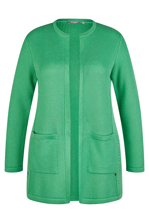 GREEN LOOSE KNIT POCKETED CARDIGAN