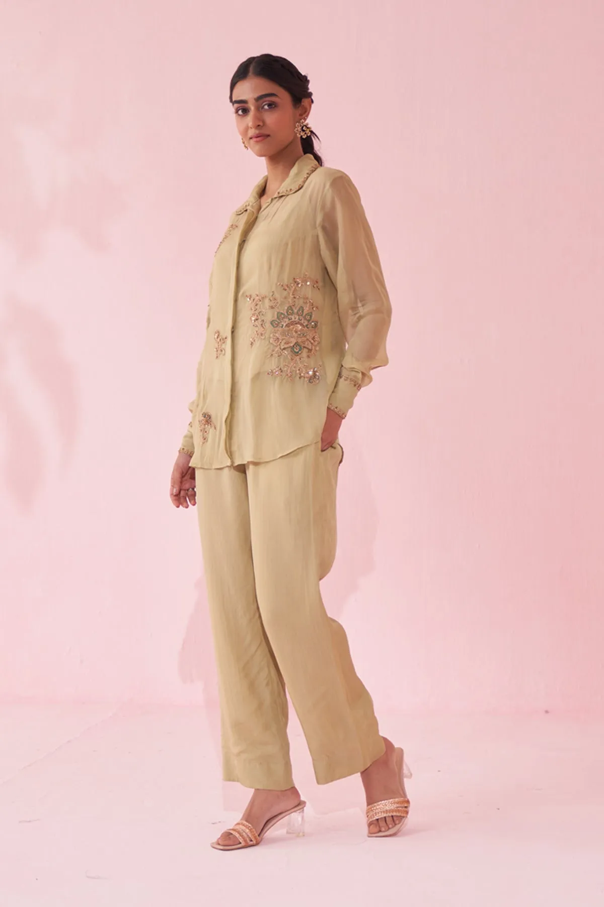 GULMINA GREEN SHIRT PANT SET