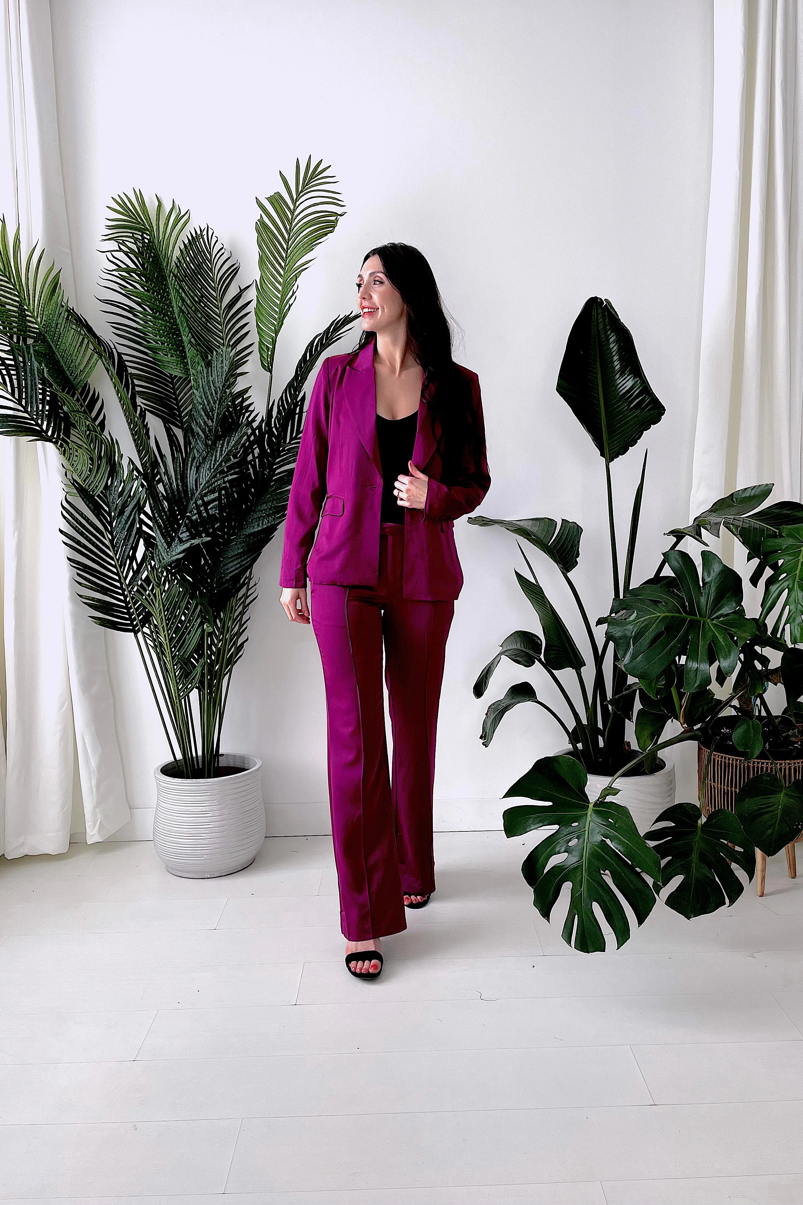 HAUTE PINK SATIN TROUSER IN MAGENTA