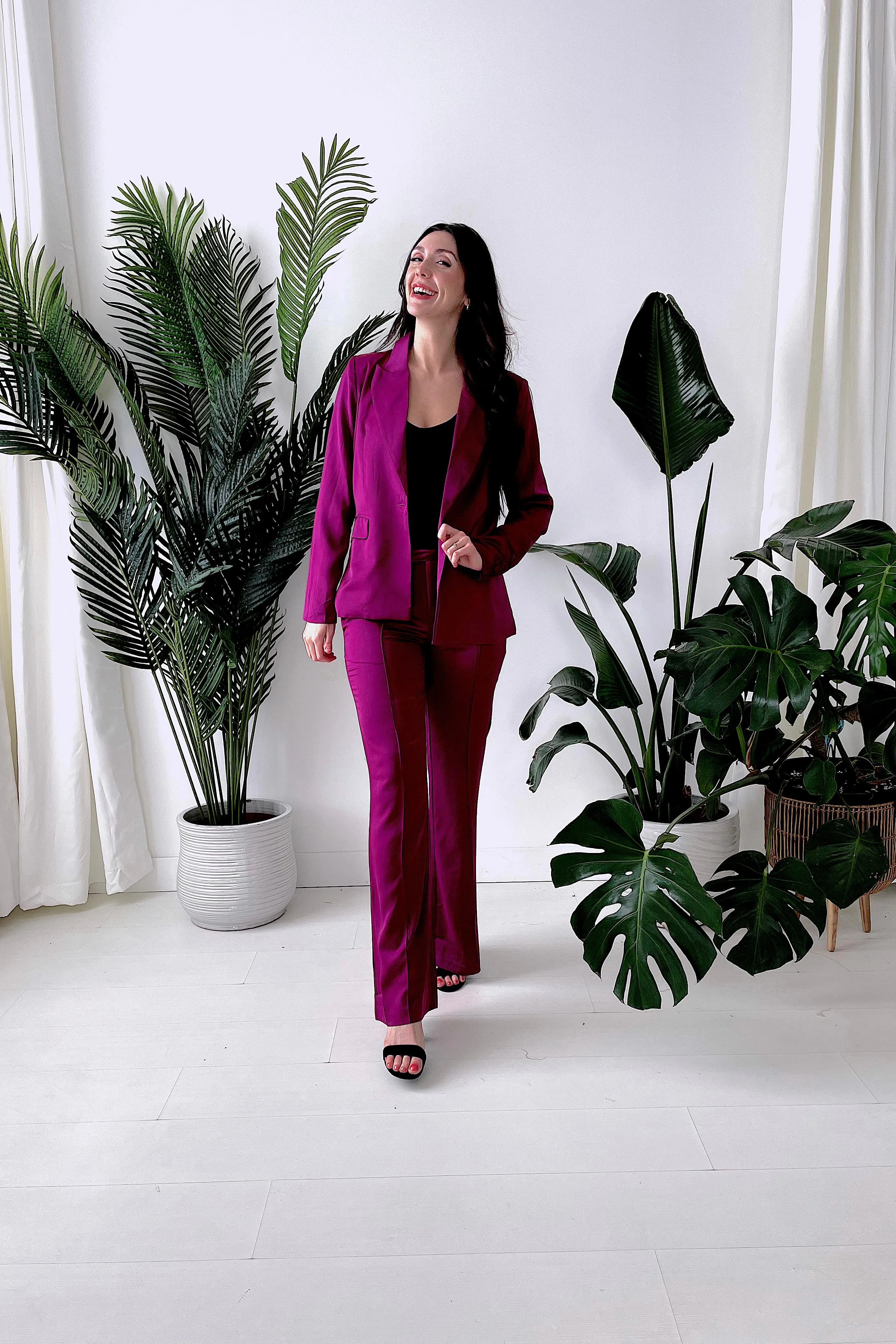 HAUTE PINK SATIN TROUSER IN MAGENTA