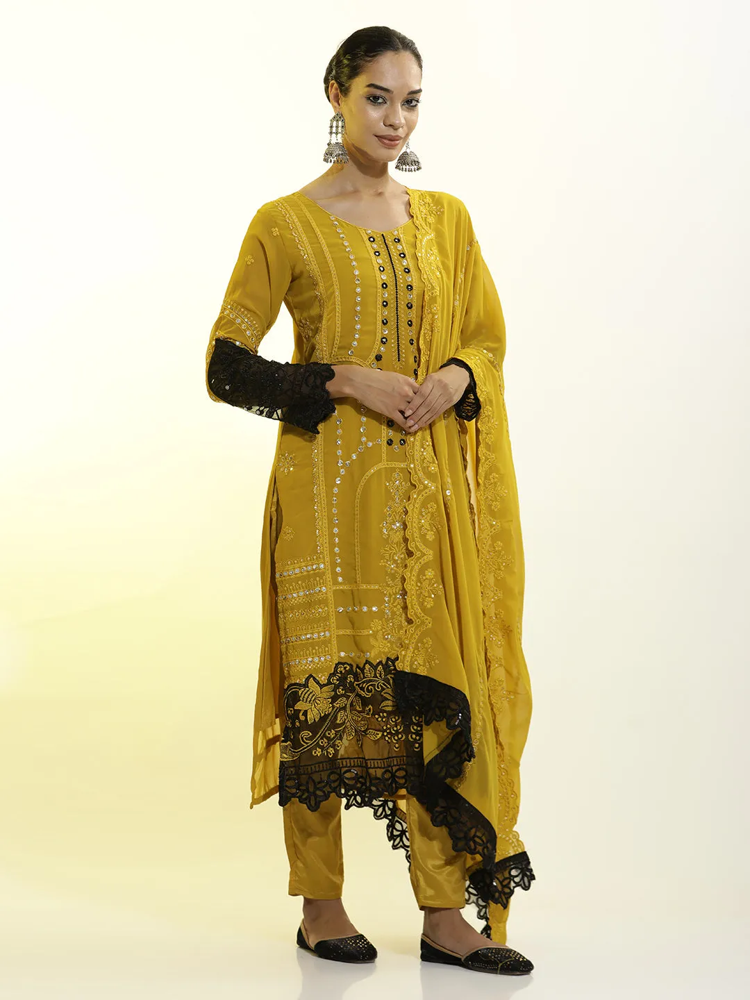 Heavy Embroidered Georgette Festive Kurta Set With Dupatta