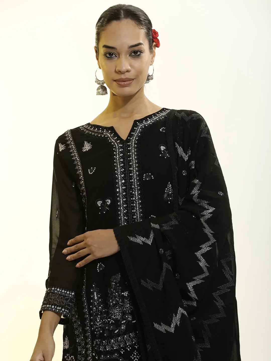 Heavy Embroidered Georgette Festive Kurta Set With Dupatta