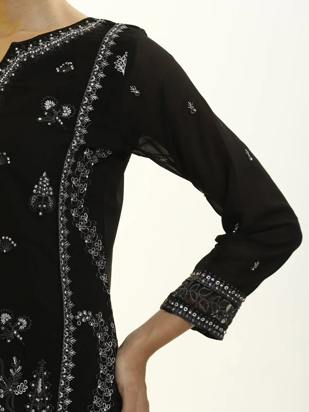 Heavy Embroidered Georgette Festive Kurta Set With Dupatta